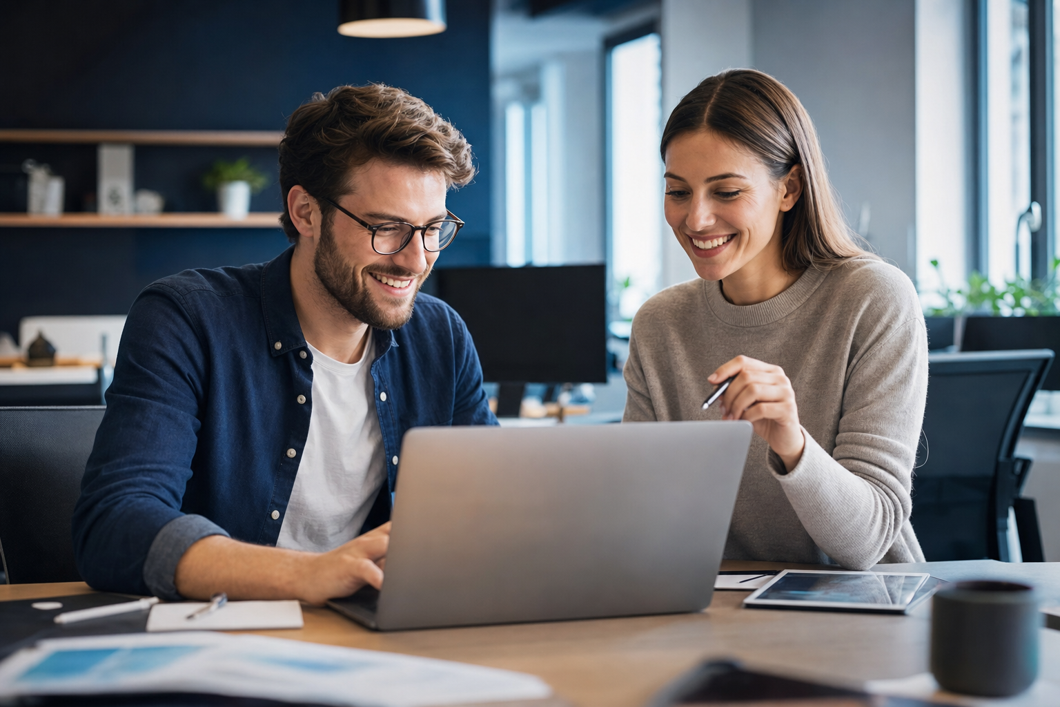 Teamleden van Nova Digital Solutions werken samen aan een digitaal project